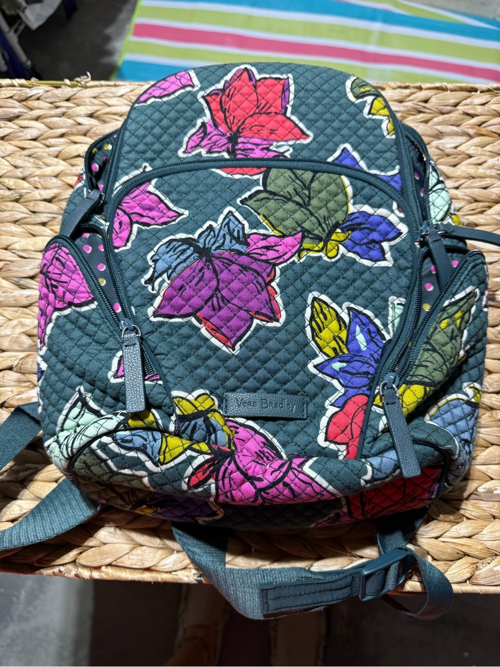 Vera Bradley Teal Quilted Floral Print Backpack